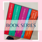 Photo of Sarah J. Maas Acotar Series on a pink background with navy blue text on it saying "Book Series"